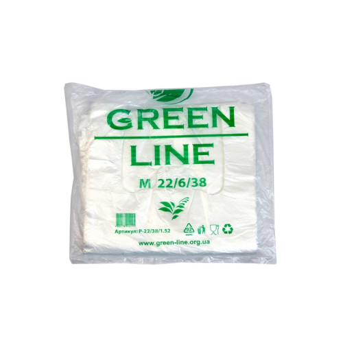 Пакет фасовочный пищевой майка из полиэтилена Green Line 22/6х38 по 100 штук в пачке