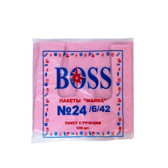 Пакет фасовочный пищевой из полиэтилена майка розовая Boss 24×42 по 100 штук в пачке