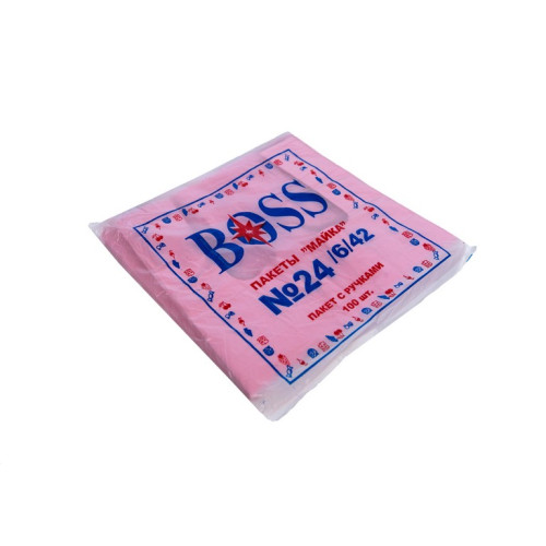 Пакет фасовочний харчовий із поліетилену майка рожева Boss 24×42 по 100 штук в пачці