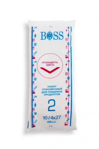 Пакет фасувальний харчовий з поліетилену BOSS біло-синій номер 2, розмір 10/4×27, по 1000 штук у пачці