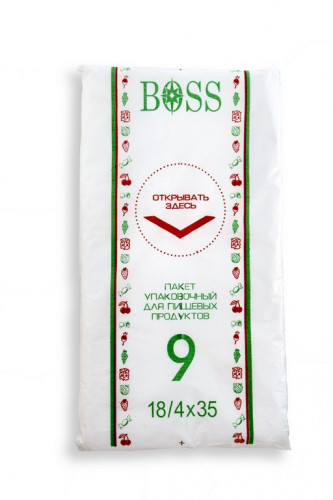 Пакет фасувальний харчовий із поліетилену BOSS номер 9 біло-зелений, розмір 18/4×35, 650 штук у пачці