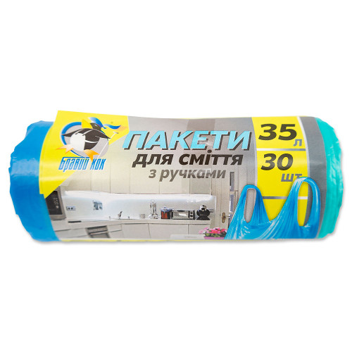 Мусорные пакеты "Бравый Кок" с ручками 35 литров по 30 штук в рулоне