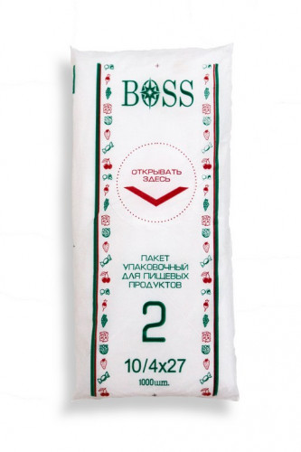 Пакет фасовочный пищевой из полиэтилена BOSS бело-зеленый номер 2, размер 10/4×27, по 300 штук в пачке