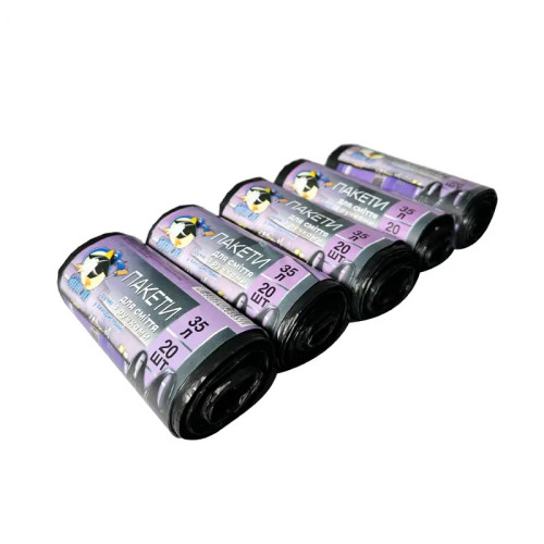 Мусорные пакеты "Бравый Кок" с ручками 35 литров по 20 штук в рулоне