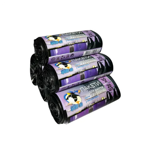 Мусорные пакеты "Бравый Кок" с ручками 35 литров по 20 штук в рулоне